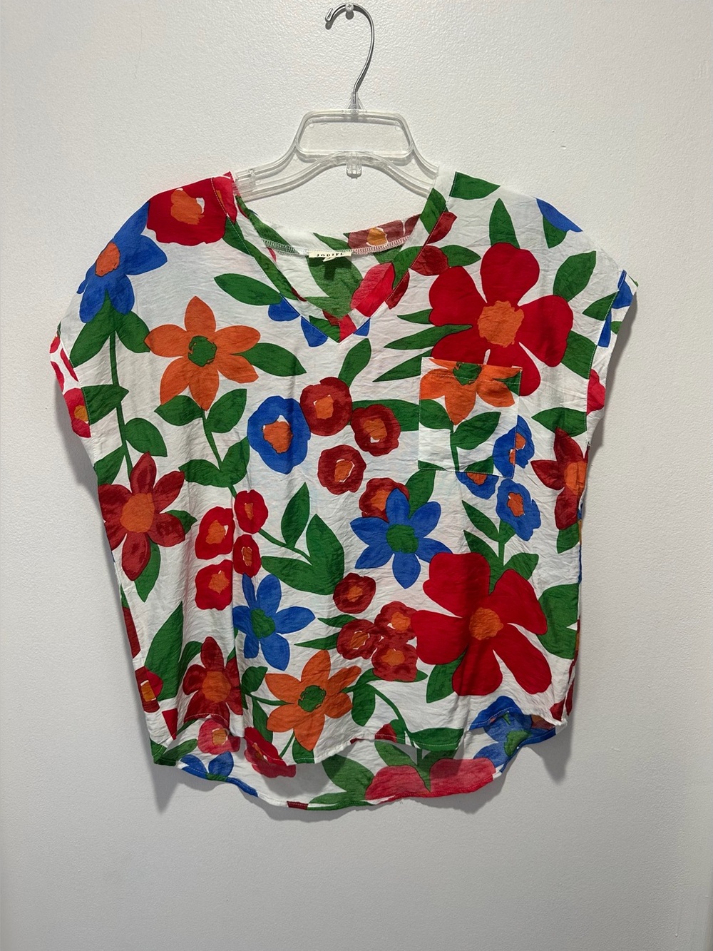 JODIFL Womens Small Floral Blouse Multicolor Dolman Sleeve Pocket Stretch Boho